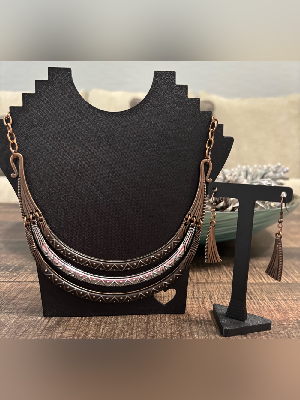 Copper-Tone Layered Statement Necklace and Earrings Set